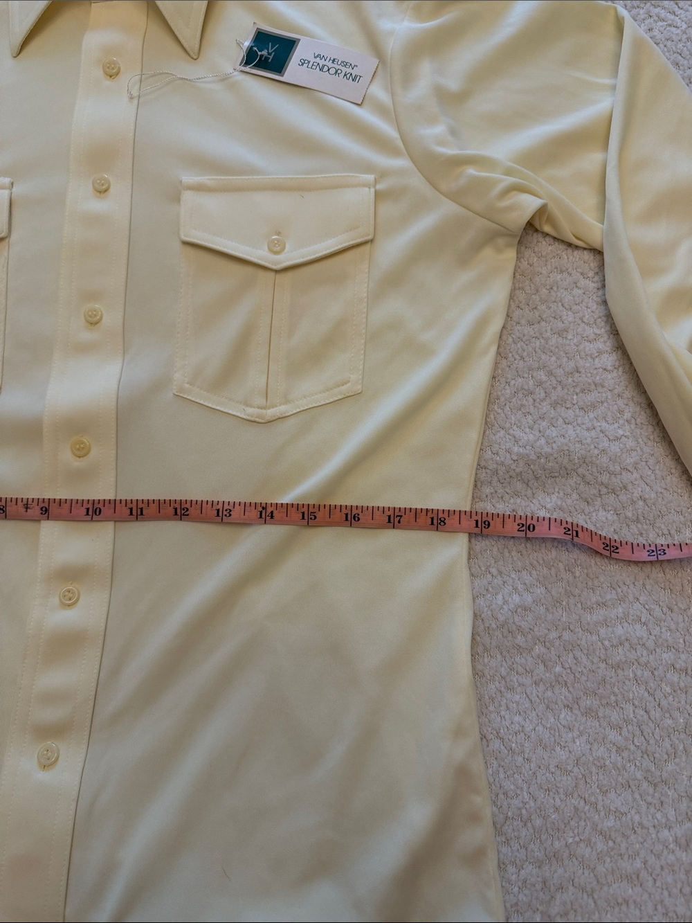 Vintage 1970s Van Heusen Butter Yellow Long-Sleeve Solendor Knit Shirt - Medium - Picture 8 of 13